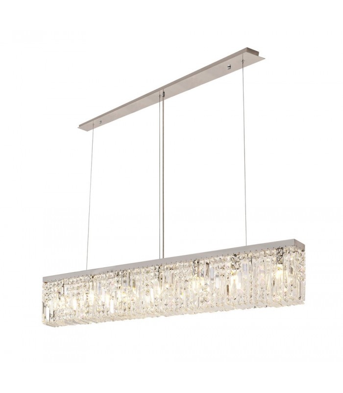 138x9cm Rectangular Ceiling Pendant Chandelier, 7 Light E14, Polished Chrome, Crystal - 4