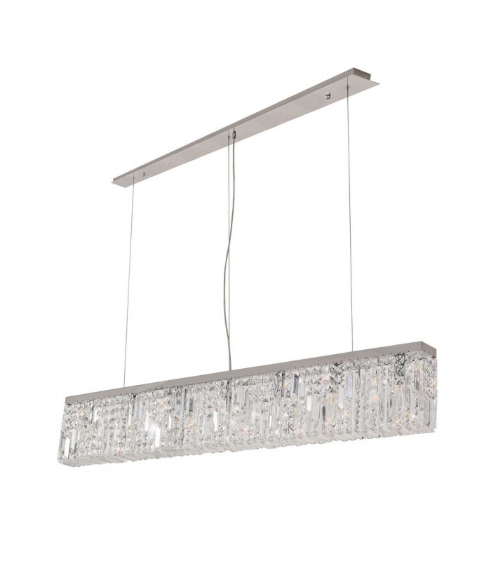 138x9cm Rectangular Ceiling Pendant Chandelier, 7 Light E14, Polished Chrome, Crystal - 5