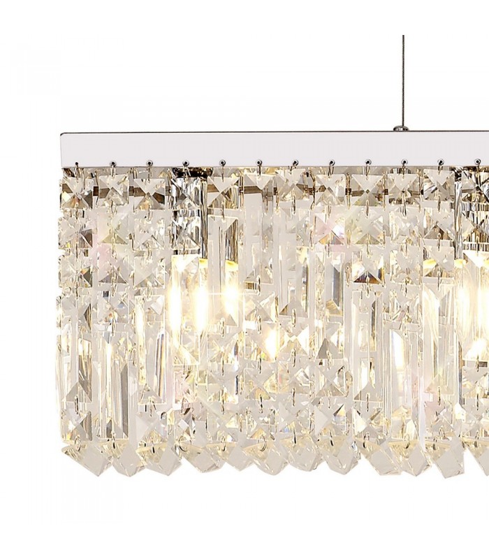138x9cm Rectangular Ceiling Pendant Chandelier, 7 Light E14, Polished Chrome, Crystal - 7