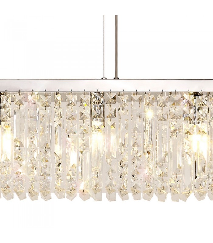 138x9cm Rectangular Ceiling Pendant Chandelier, 7 Light E14, Polished Chrome, Crystal - 8