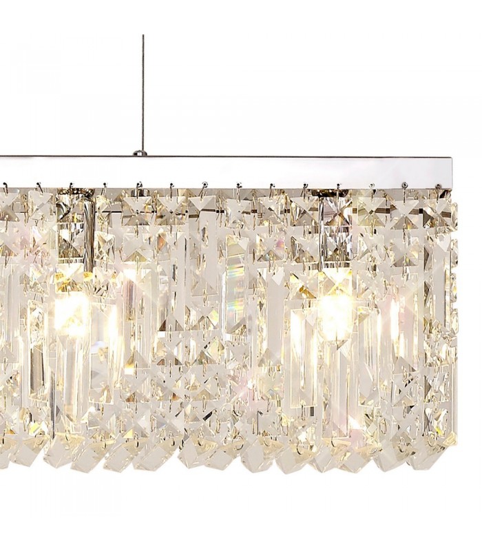 138x9cm Rectangular Ceiling Pendant Chandelier, 7 Light E14, Polished Chrome, Crystal - 9