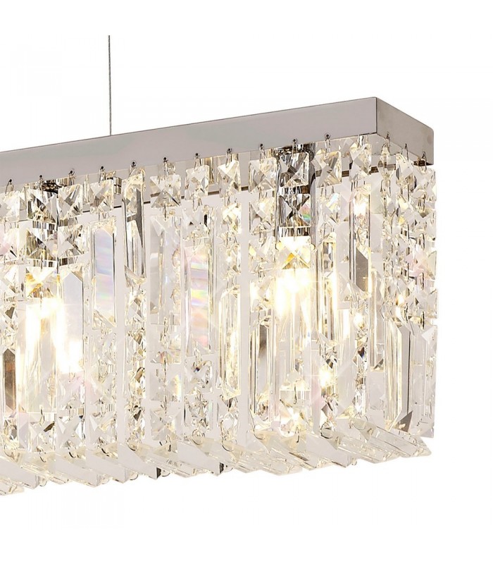 138x9cm Rectangular Ceiling Pendant Chandelier, 7 Light E14, Polished Chrome, Crystal - 10