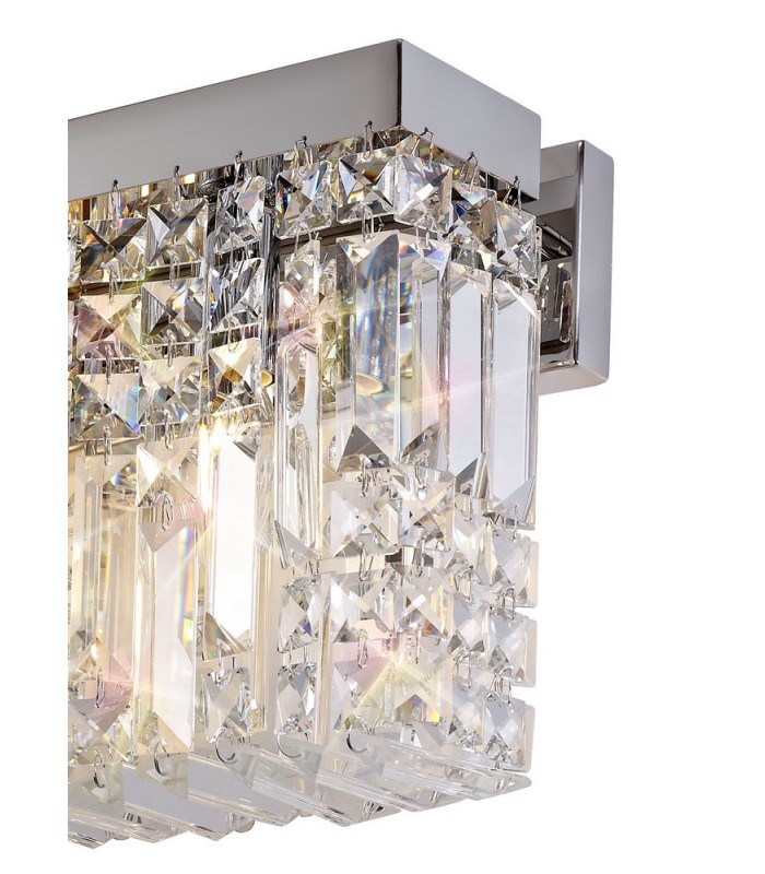 50x24cm Rectangular Large Wall Lamp, 3 Light E14, Polished Chrome, Crystal - 6
