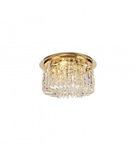 45cm Round Flush Chandelier, 5 Light E14, Gold, Crystal - 1