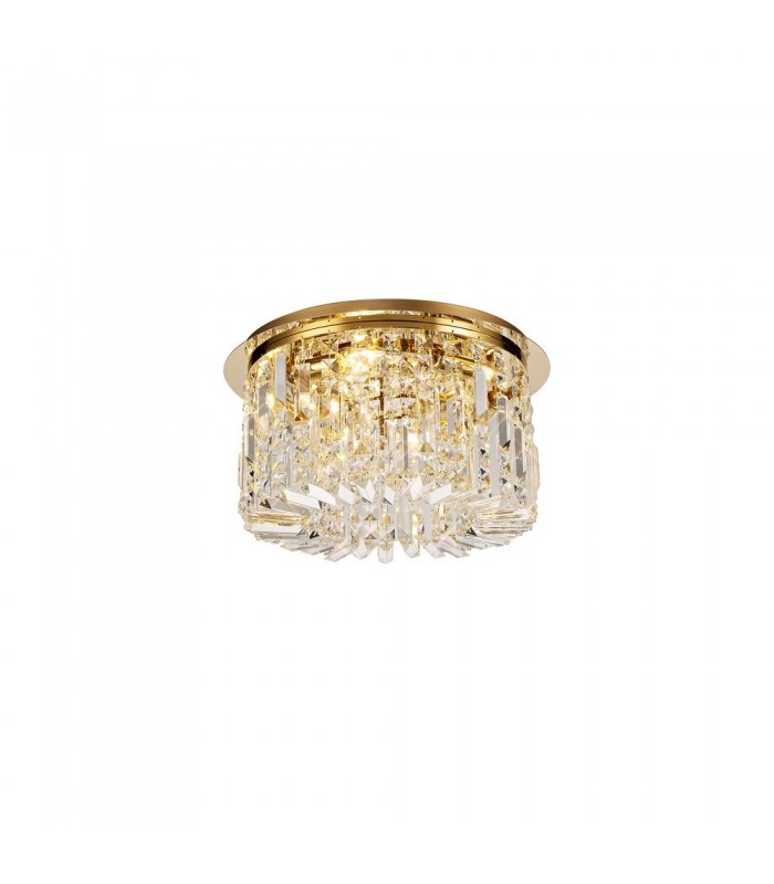 45cm Round Flush Chandelier, 5 Light E14, Gold, Crystal - 1