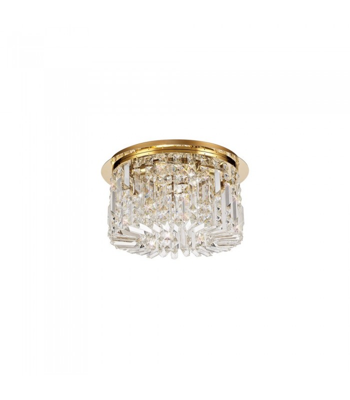 45cm Round Flush Chandelier, 5 Light E14, Gold, Crystal - 3