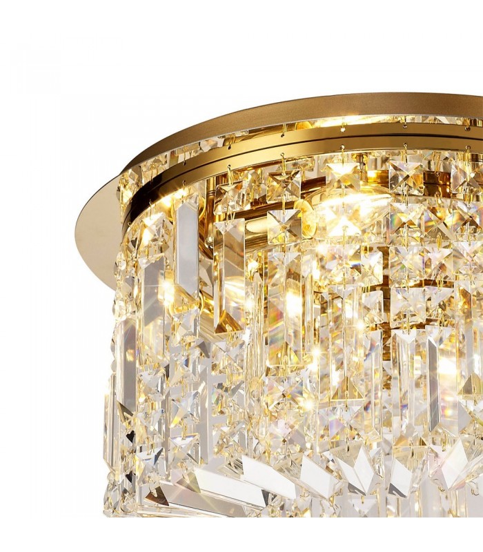 45cm Round Flush Chandelier, 5 Light E14, Gold, Crystal - 4