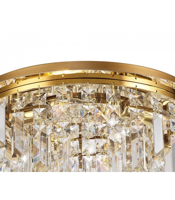 45cm Round Flush Chandelier, 5 Light E14, Gold, Crystal - 5