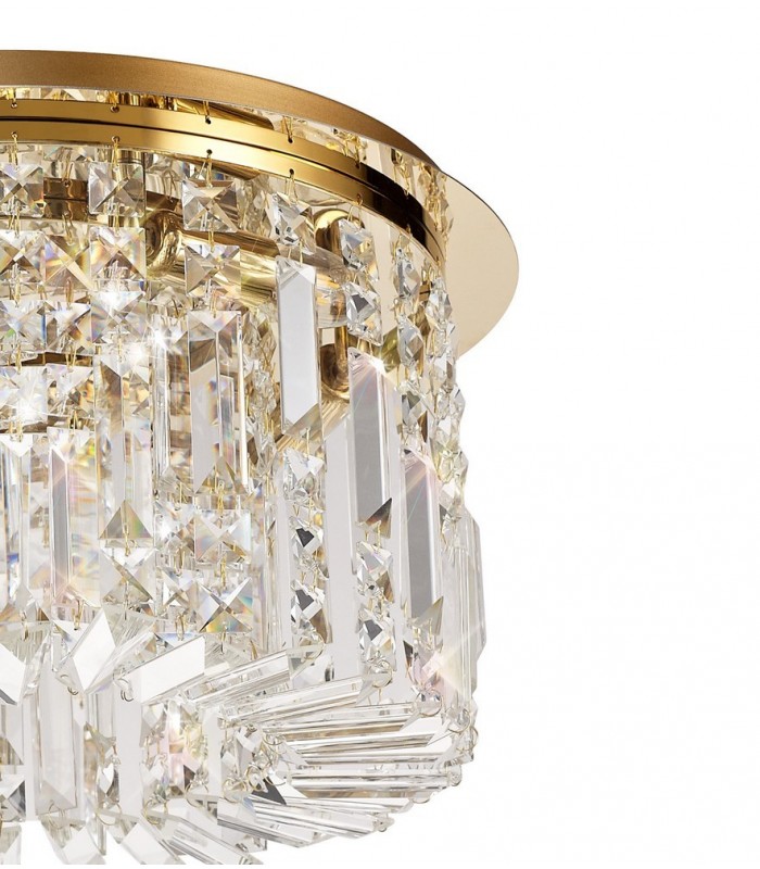 45cm Round Flush Chandelier, 5 Light E14, Gold, Crystal - 6