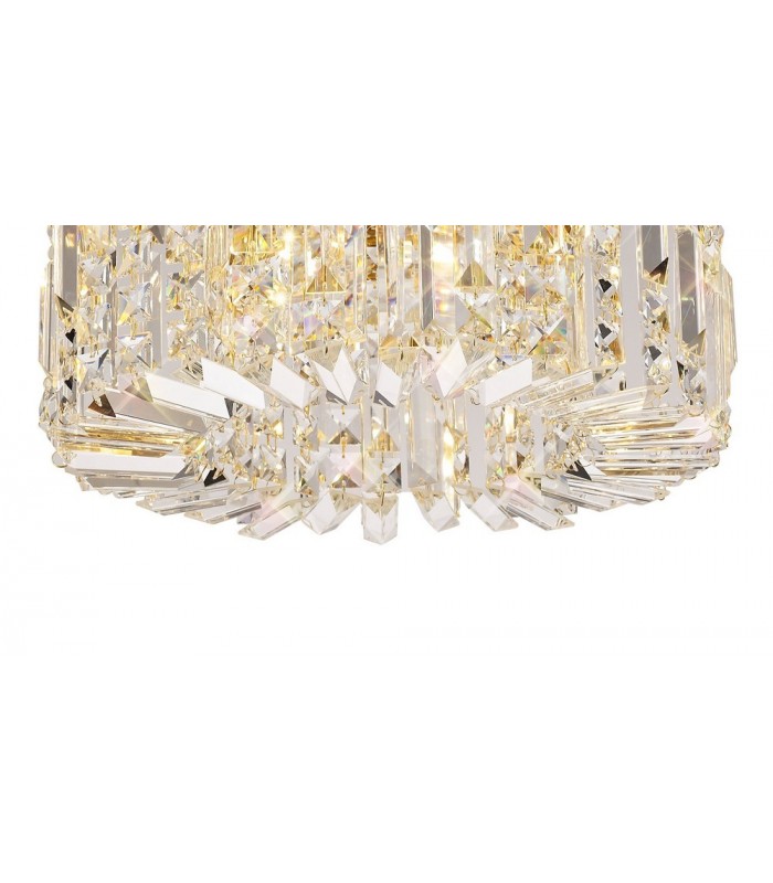 45cm Round Flush Chandelier, 5 Light E14, Gold, Crystal - 7