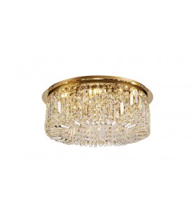 65cm Round Flush Chandelier, 8 Light E14, Gold, Crystal - 1