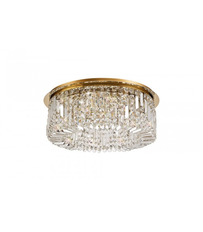 65cm Round Flush Chandelier, 8 Light E14, Gold, Crystal - 3
