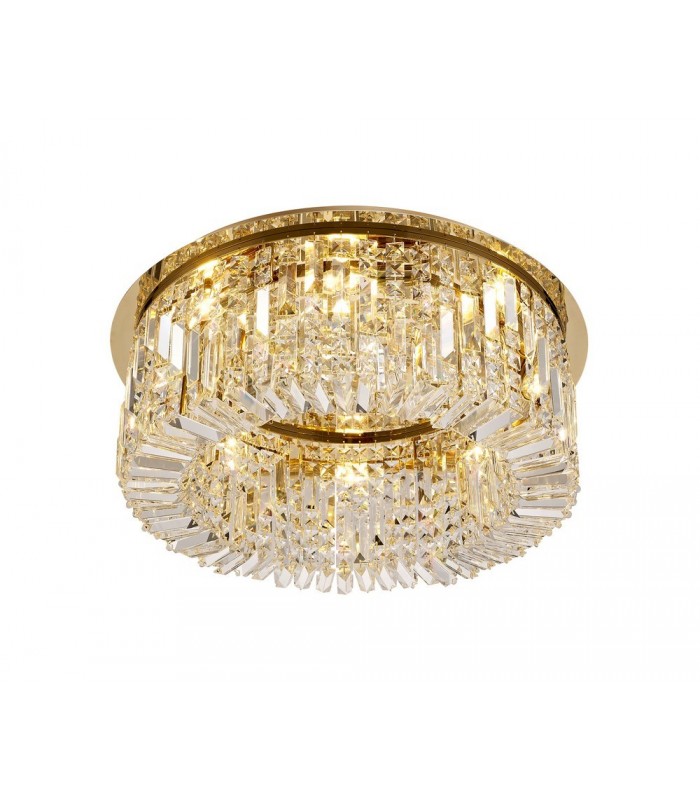 65cm Round Flush Chandelier, 8 Light E14, Gold, Crystal - 4