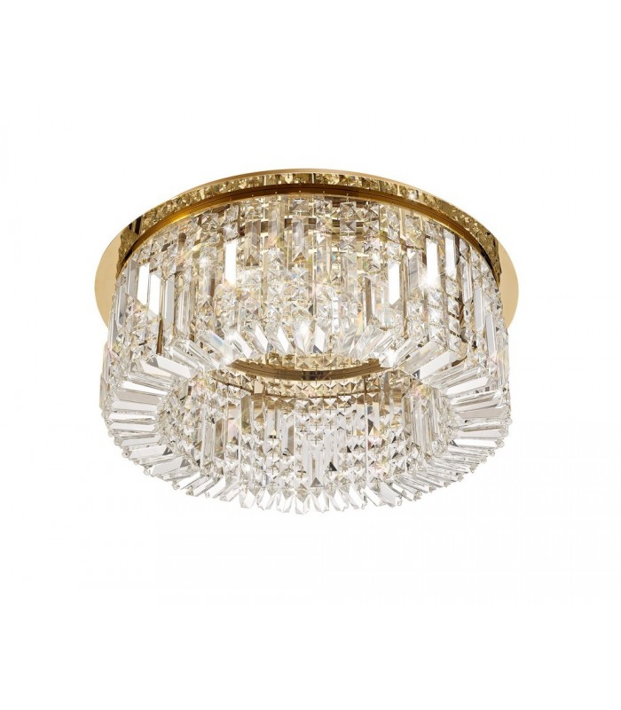 65cm Round Flush Chandelier, 8 Light E14, Gold, Crystal - 5