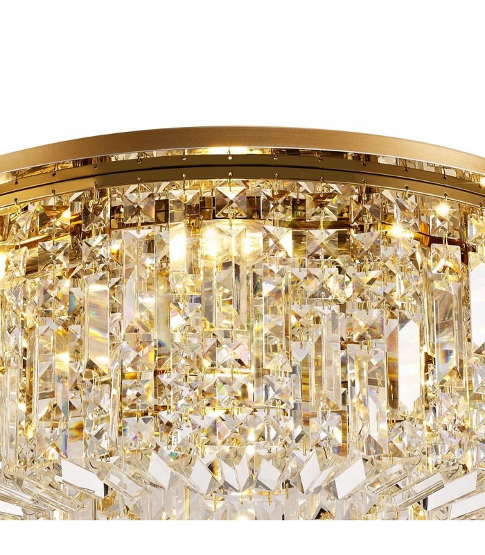 65cm Round Flush Chandelier, 8 Light E14, Gold, Crystal - 7