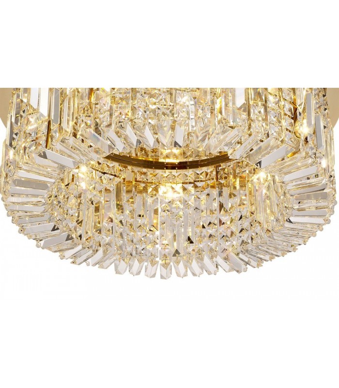 65cm Round Flush Chandelier, 8 Light E14, Gold, Crystal - 9