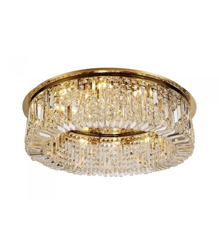 80cm Round Flush Chandelier, 12 Light E14, Gold, Crystal - 1