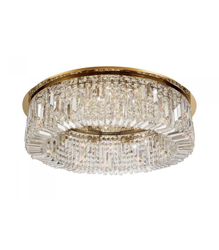80cm Round Flush Chandelier, 12 Light E14, Gold, Crystal - 3