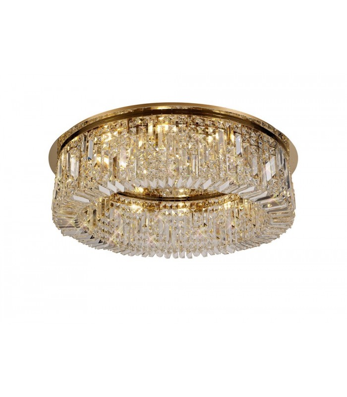 80cm Round Flush Chandelier, 12 Light E14, Gold, Crystal - 4