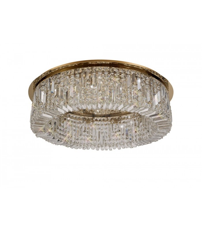 80cm Round Flush Chandelier, 12 Light E14, Gold, Crystal - 5