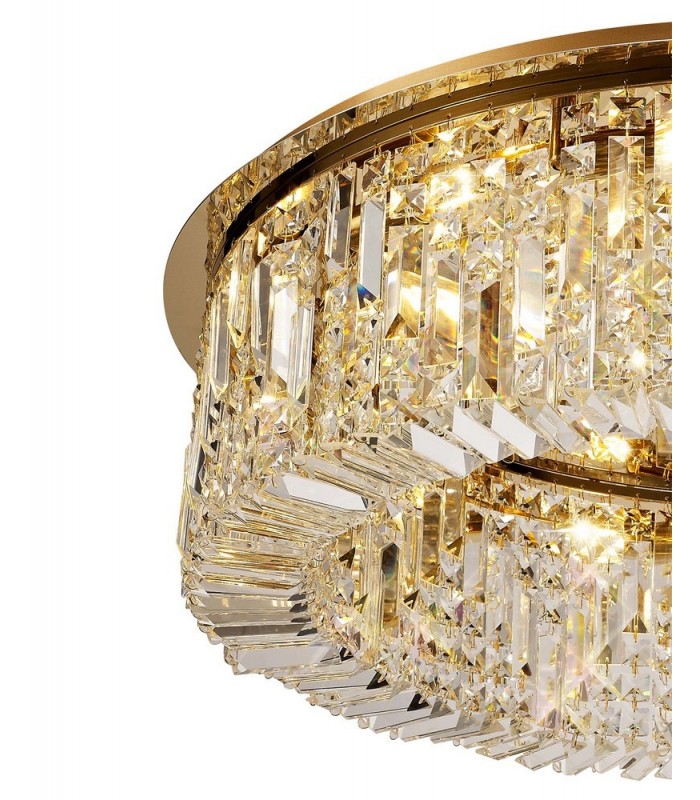 80cm Round Flush Chandelier, 12 Light E14, Gold, Crystal - 6