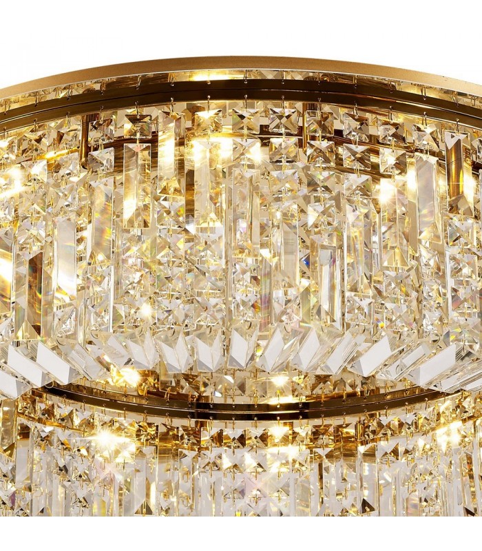 80cm Round Flush Chandelier, 12 Light E14, Gold, Crystal - 7