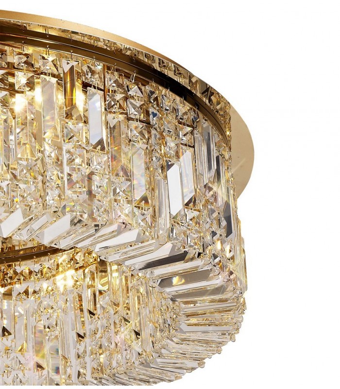 80cm Round Flush Chandelier, 12 Light E14, Gold, Crystal - 8
