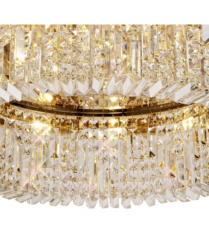 80cm Round Flush Chandelier, 12 Light E14, Gold, Crystal - 9