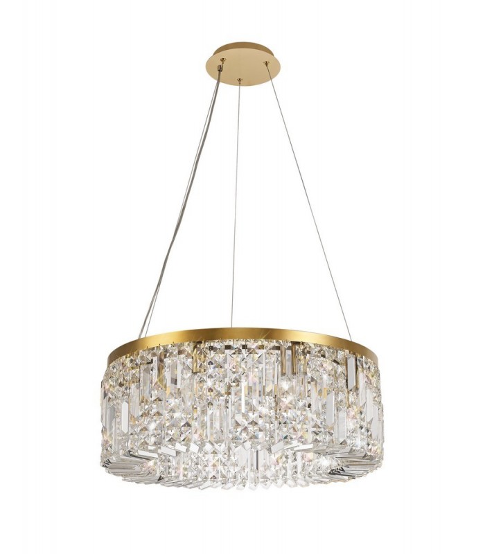 Cylindrical 60cm Ceiling Pendant Chandelier, 8 Light E14, Gold, Crystal - 4