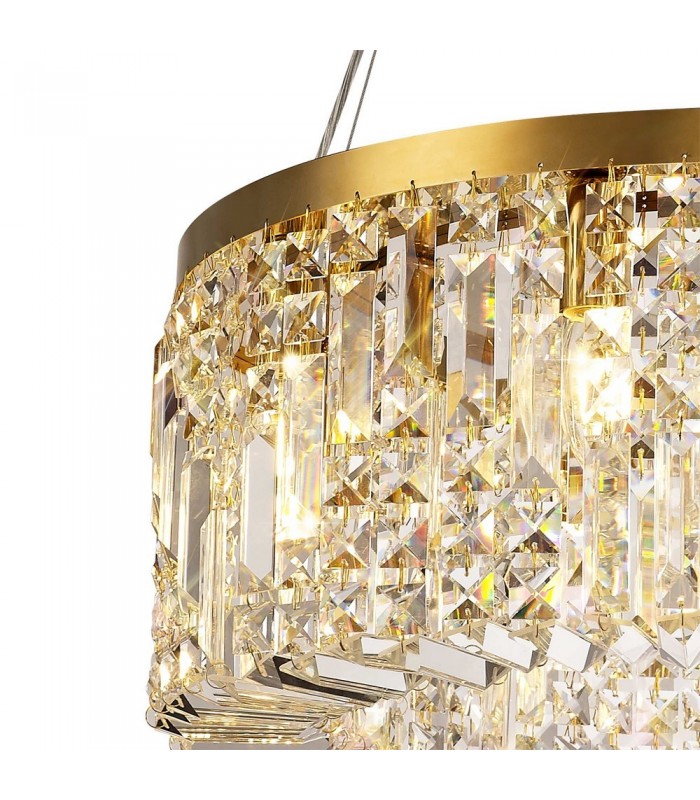 Cylindrical 60cm Ceiling Pendant Chandelier, 8 Light E14, Gold, Crystal - 6