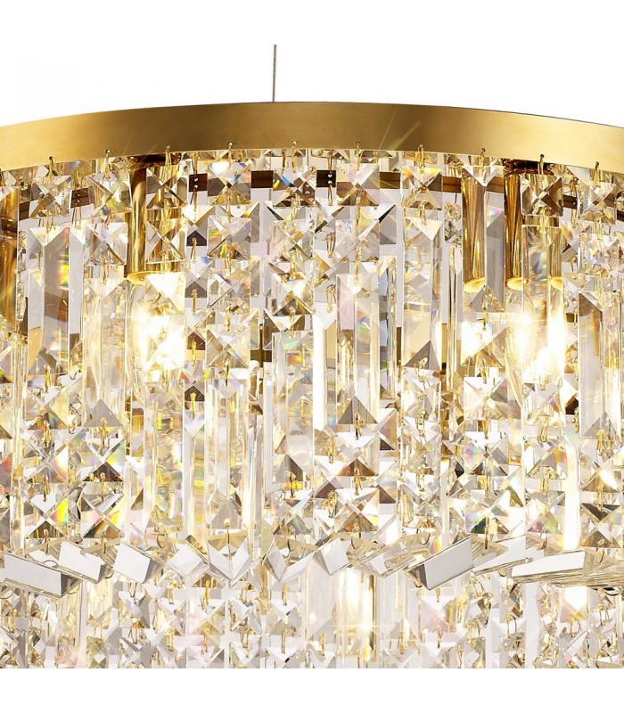 Cylindrical 60cm Ceiling Pendant Chandelier, 8 Light E14, Gold, Crystal - 7