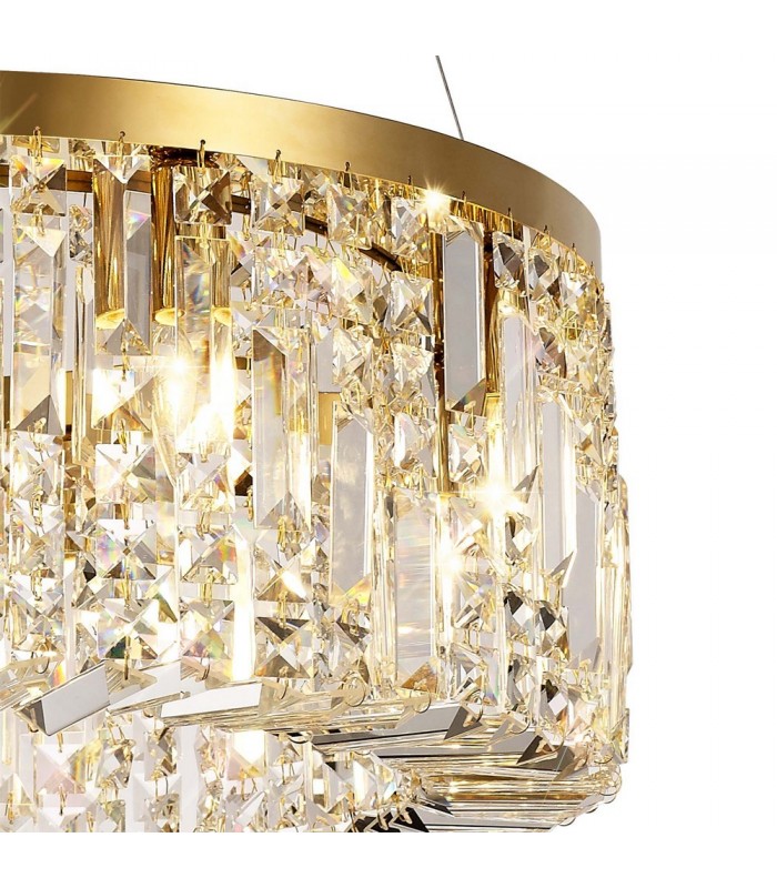 Cylindrical 60cm Ceiling Pendant Chandelier, 8 Light E14, Gold, Crystal - 8