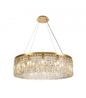 Cylindrical 80cm Ceiling Pendant Chandelier, 12 Light E14, Gold, Crystal - 1