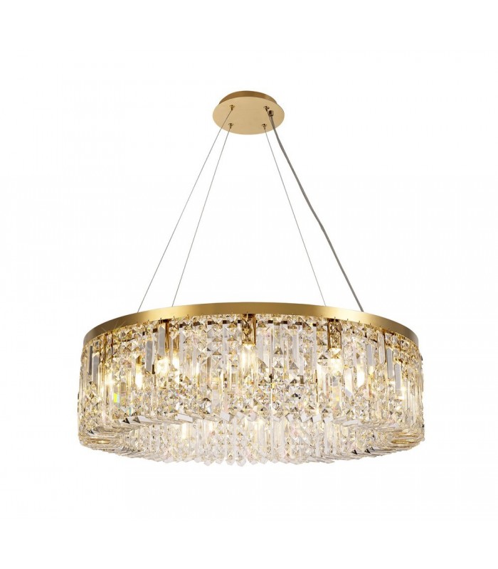 Cylindrical 80cm Ceiling Pendant Chandelier, 12 Light E14, Gold, Crystal - 1