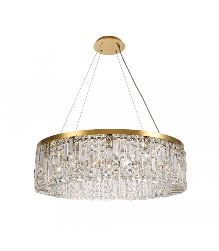 Cylindrical 80cm Ceiling Pendant Chandelier, 12 Light E14, Gold, Crystal - 4