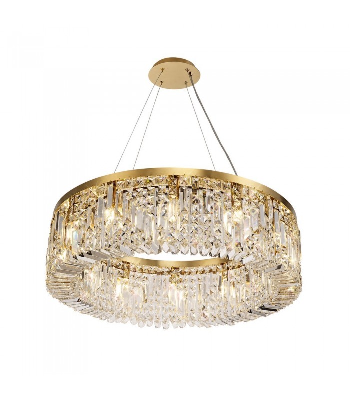 Cylindrical 80cm Ceiling Pendant Chandelier, 12 Light E14, Gold, Crystal - 5