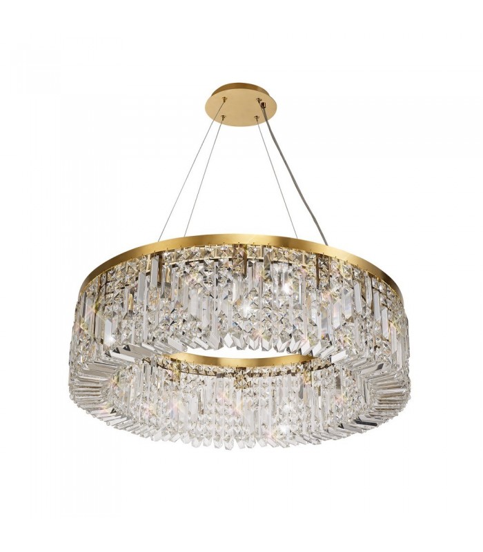 Cylindrical 80cm Ceiling Pendant Chandelier, 12 Light E14, Gold, Crystal - 6