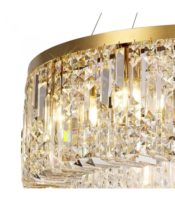 Cylindrical 80cm Ceiling Pendant Chandelier, 12 Light E14, Gold, Crystal - 8