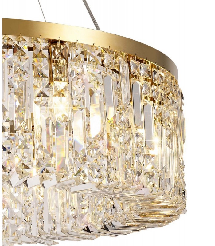 Cylindrical 80cm Ceiling Pendant Chandelier, 12 Light E14, Gold, Crystal - 10