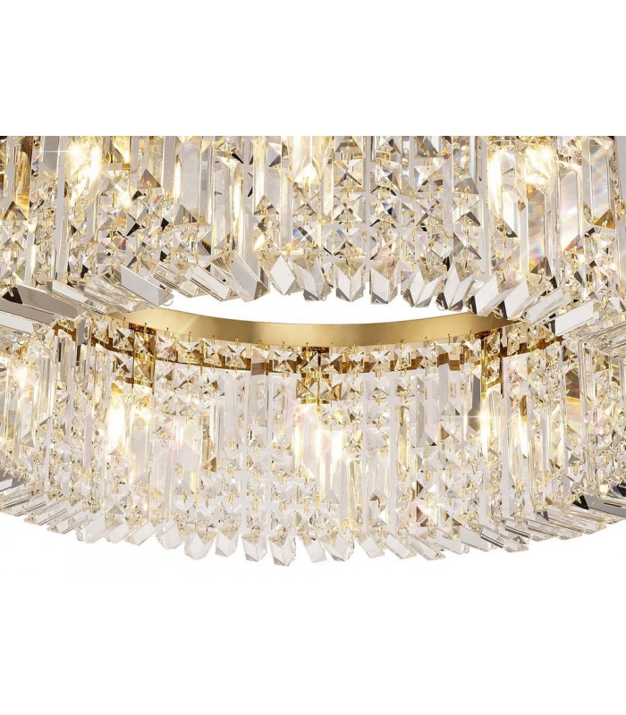 Cylindrical 80cm Ceiling Pendant Chandelier, 12 Light E14, Gold, Crystal - 11