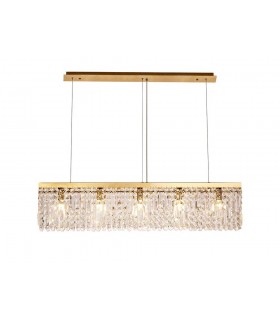102x9cm Rectangular Ceiling Pendant Chandelier, 5 Light E14, Gold, Crystal - 1