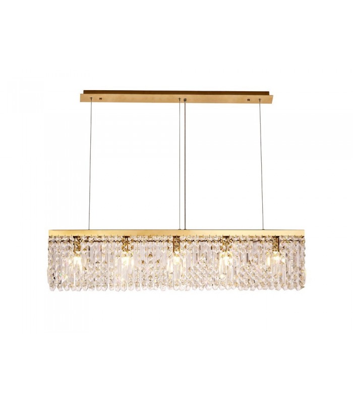 102x9cm Rectangular Ceiling Pendant Chandelier, 5 Light E14, Gold, Crystal - 1