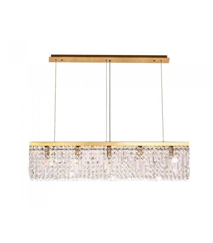 102x9cm Rectangular Ceiling Pendant Chandelier, 5 Light E14, Gold, Crystal - 3