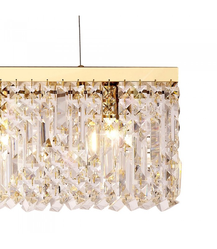102x9cm Rectangular Ceiling Pendant Chandelier, 5 Light E14, Gold, Crystal - 7