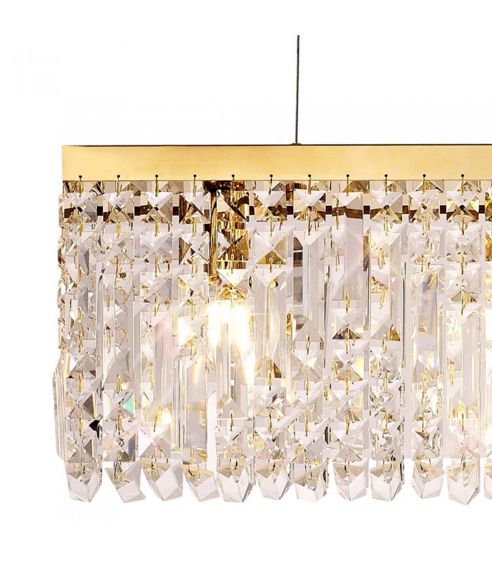 102x9cm Rectangular Ceiling Pendant Chandelier, 5 Light E14, Gold, Crystal - 8
