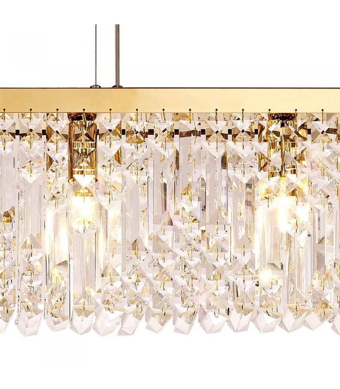 102x9cm Rectangular Ceiling Pendant Chandelier, 5 Light E14, Gold, Crystal - 9