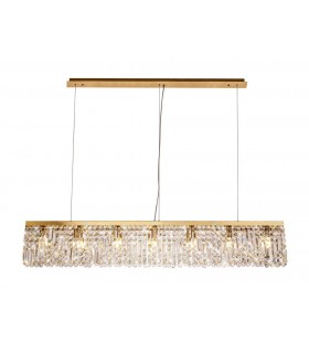 138x9cm Rectangular Ceiling Pendant Chandelier, 7 Light E14, Gold, Crystal - 1