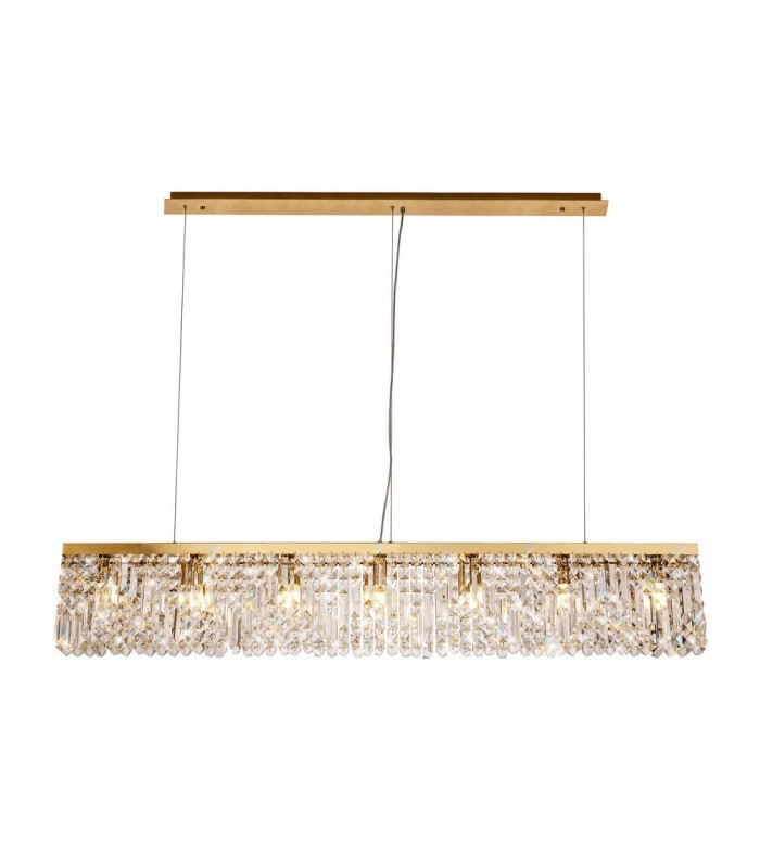 138x9cm Rectangular Ceiling Pendant Chandelier, 7 Light E14, Gold, Crystal - 1