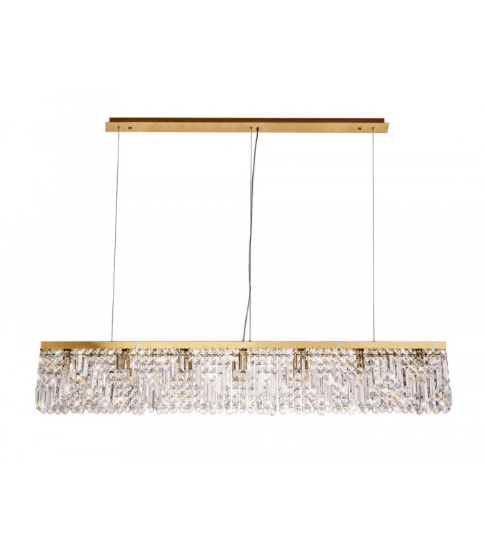 138x9cm Rectangular Ceiling Pendant Chandelier, 7 Light E14, Gold, Crystal - 3