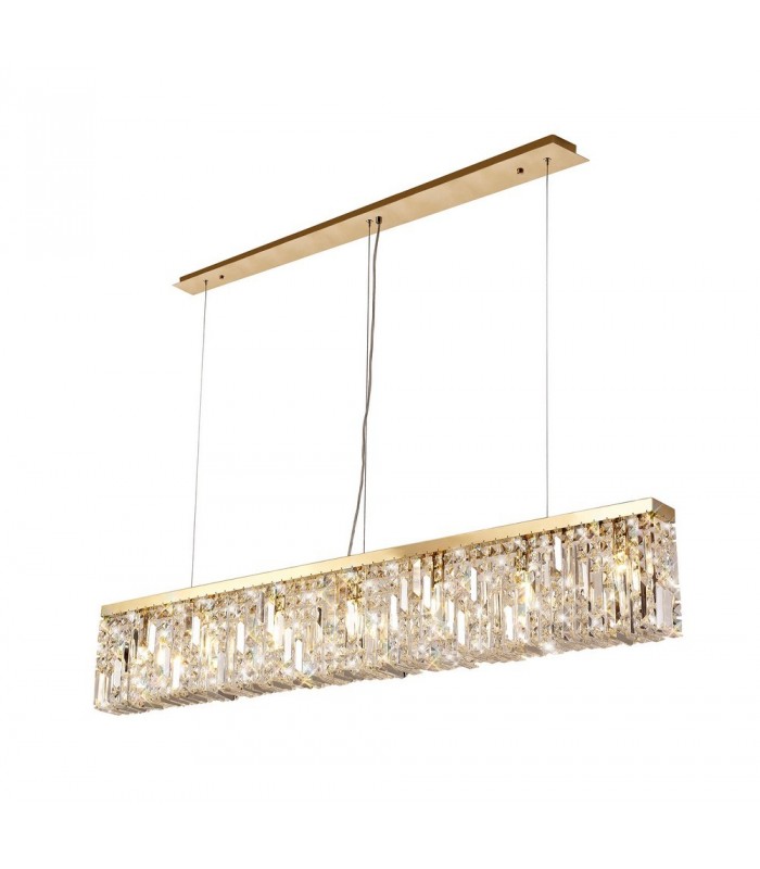 138x9cm Rectangular Ceiling Pendant Chandelier, 7 Light E14, Gold, Crystal - 4